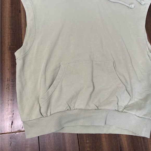 Sz S Sleeveless Light Green Sage Hoodie Pocket Drawstring Elastic Waistband Y2K - Picture 5 of 9